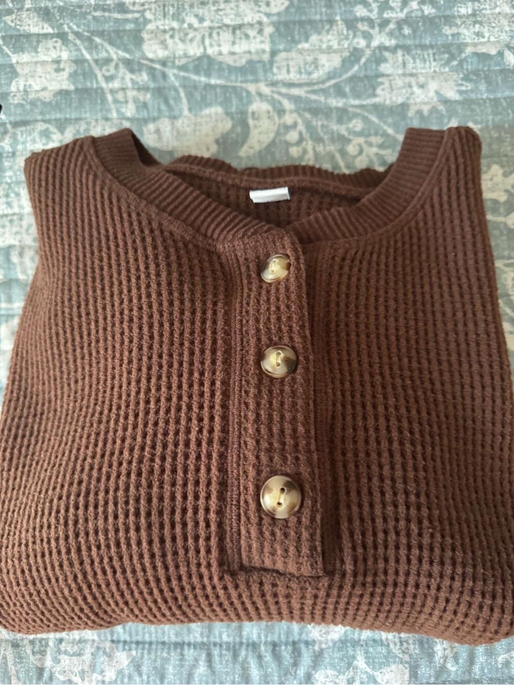 Old Navy Brown Waffle-Knit Henley Cardigan Sweater